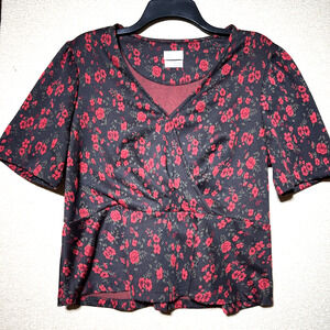Meadow Rue Anthropologie Heartland Large Floral Peplum V Neck Blouse Top Womens